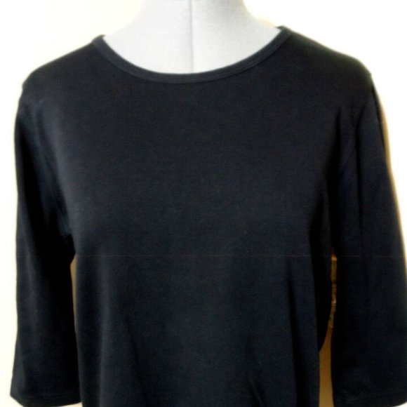 TIA TOO! Combed Cotton Tshirt Top S Black scoop neck 3/4 sleeve Loose fit blouse - Picture 1 of 4